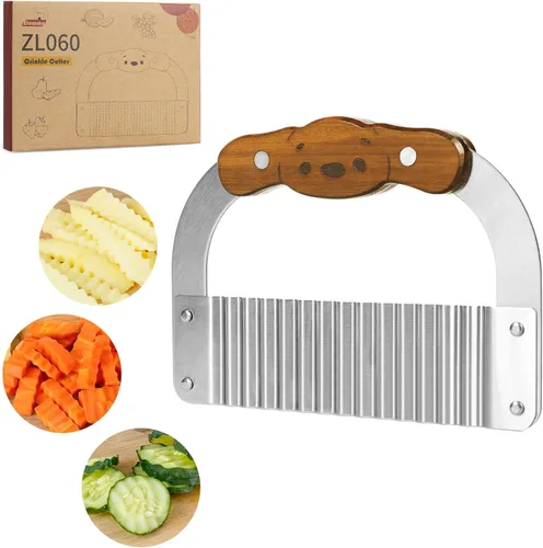 Cuchillo cortador de ondas ZLemma para niños, cortador de verduras y frutas con punta redonda segura, forma de oso, cortador ondulado con mango de