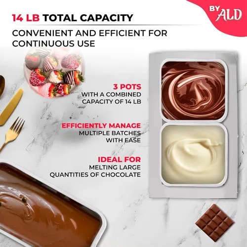 Miniatura 3 de ALDKitchen Olla para derretir chocolate – derretidor de chocolate eléctrico comercial de acero inoxidable, 1 tanque grande + 2 tanques extra
