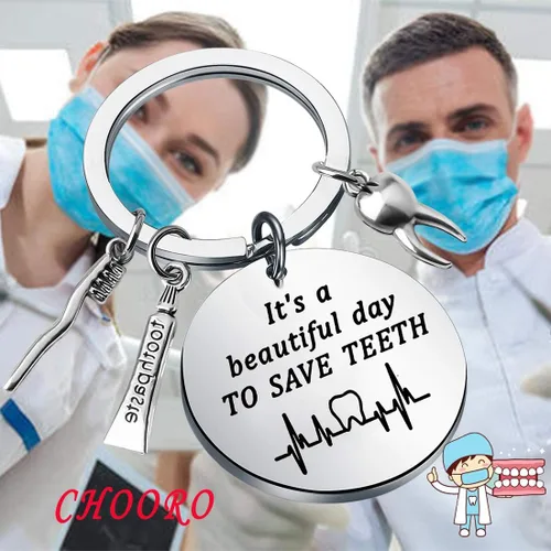 Miniatura 5 de CHOORO Llavero dental con texto en inglés It's a Beautiful Day to Save Teeth