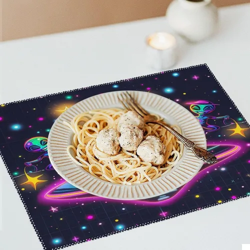 Miniatura 6 de Spaceship Alienes Rave - Juego de 6 manteles individuales resistentes lavables para decoración de mesa de cena y fiesta