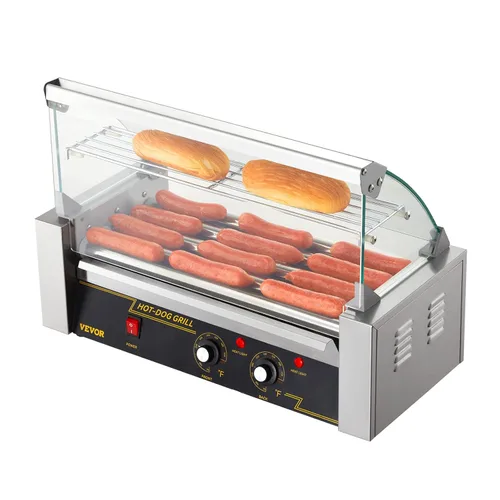 Miniatura 12 de VEVOR Parrilla giratoria para perritos calientes con 5 rodillos y capacidad para 12 perritos calientes, máquina de cocción de salchichas de 750W