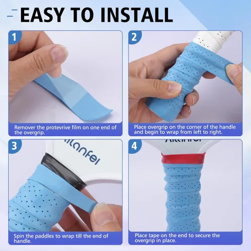 Miniatura 5 de Paquete de 6 cintas de agarre de pickleball antideslizantes, absorben el sudor y extra largas, adecuadas para tenis, squash, bádminton, caza, hockey
