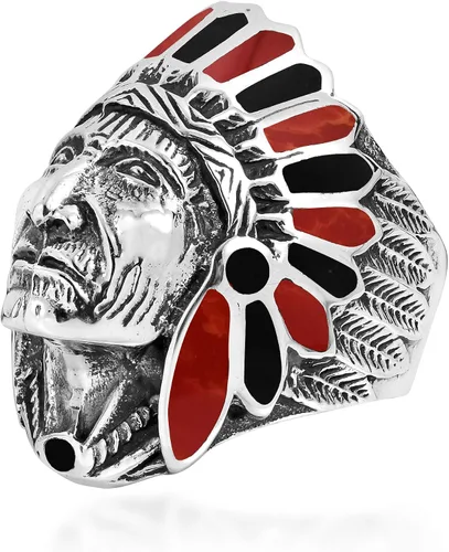 Miniatura 2 de AeraVida Anillo de plata de ley 925 con diseño de ónix negro y coral rojo reconstruido