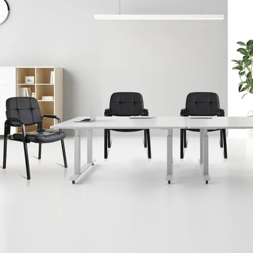 Miniatura 9 de CLATINA Silla de cuero para invitados de oficina, silla de recepción sin ruedas con reposabrazos y soporte de madera, sillón de escritorio