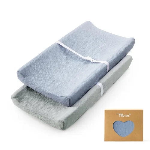 Miniatura 11 de TILLYOU Funda de muselina para cambiador de pañales para bebés, niñas y niños, de algodón suave y transpirable, 2 unidades (flor amarilla)