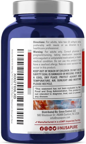Miniatura 3 de NusaPure Aceite de krill antártico, 2000 mg, 120 cápsulas blandas (sin OMG, sin soja)