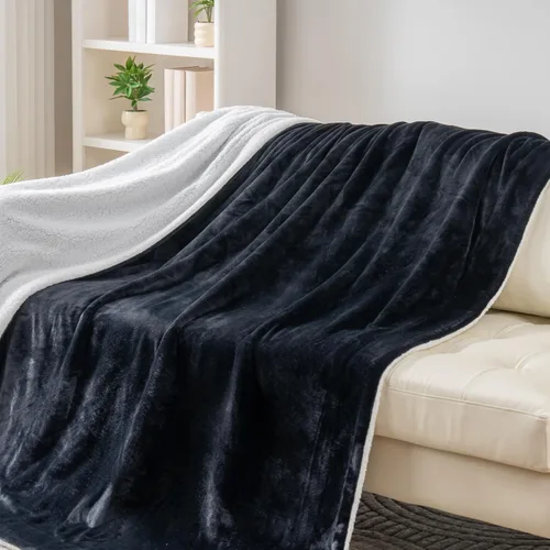 Miniatura 5 de Manta Berkshire - Manta de forro polar de felpa, manta reversible Loftmink cálida y suave para cama, sofá y viajes, negra, 60 x 90 pulgadas