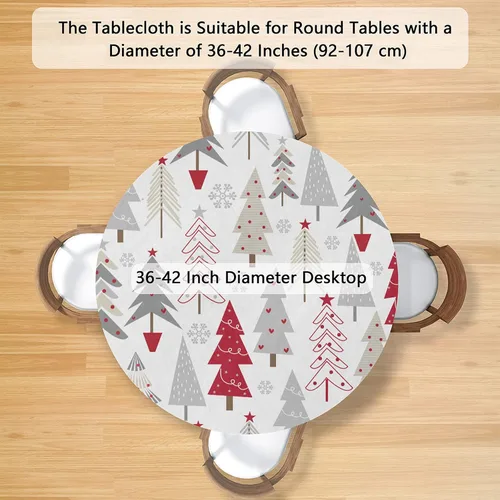 Miniatura 2 de Mantel redondo ajustable para árbol de Navidad de 36 a 42 pulgadas, diseño de copos de nieve, impermeable, lavable, con bordes elásticos, decoración