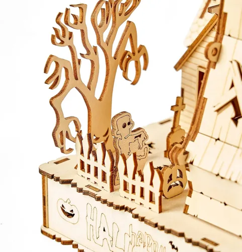 Miniatura 9 de Rompecabezas de madera 3D para Halloween, incluye tira de luz, rompecabezas y rompecabezas para Halloween/cumpleaños, regalos para adultos