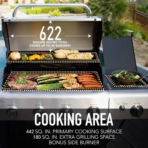 Miniatura 5 de Kenmore Parrilla de gas de 4 quemadores con quemador lateral, parrilla de barbacoa al aire libre, parrilla de gas propano, rejillas de cocción