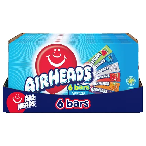 Airheads Dulces, sabores de frutas surtidos, caja de cine, barras de tamaño completo envueltas individualmente, sin fusión, 6 barras por caja, 12