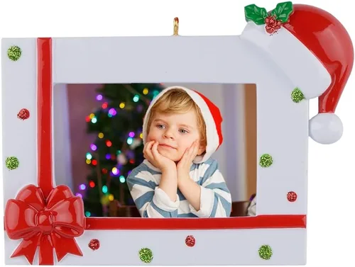 Adorno personalizado para árbol de Navidad, marco de fotos con sombrero de Papá Noel, regalo personalizado para la primera Navidad del bebé
