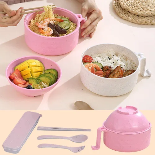 Miniatura 4 de Tazón de ramen para microondas, nuevo juego de tazón de ramen para microondas 2025 con colador, juego de tazón de ramen con tapa, mangos, cuchara