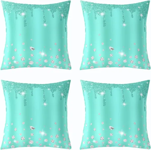 Miniatura 3 de Feelyou Juego de 4 fundas de almohada con diamantes para decoración del hogar, sala de estar, funda de cojín decorativa reversible con diamantes