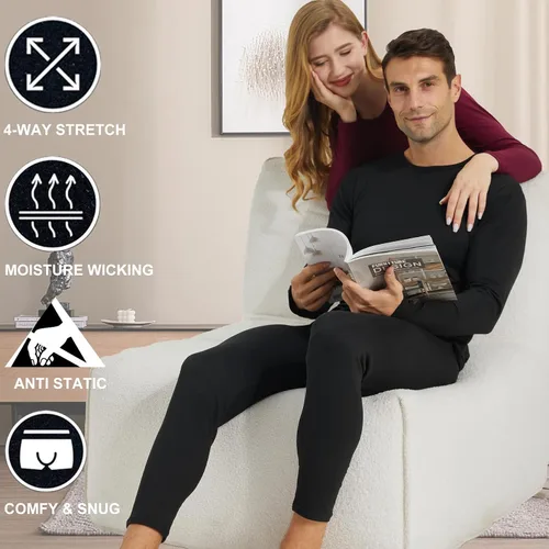 Miniatura 5 de LNFINTDO Ropa interior térmica para hombre, pantalones largos con forro polar, ropa interior larga cálida para invierno, capa base, pantalones
