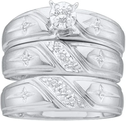 Sonia Jewels Juego de anillos de boda de novia con solitario de oro blanco de 10 quilates con cruz cristiana a juego de trío para él y ella (16