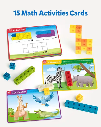 Miniatura 3 de Coogam Manipulativos de matemáticas, juego de matemáticas para niños de 3 a 8 años con cubo de enlace a presión de conteo de números, tarjetas