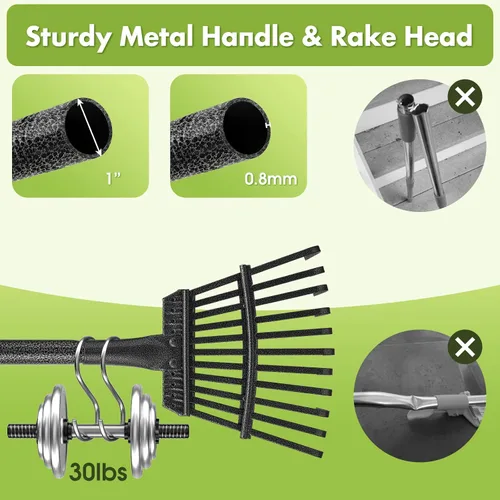 Miniatura 2 de INFLATION Rastrillo de jardín para hojas, rastrillo de metal pequeño y resistente para césped, 78 pulgadas de largo, 8.5 pulgadas de ancho