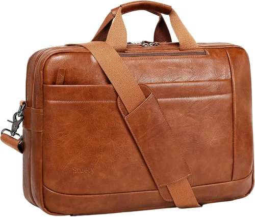 Bolso de Mensajero de Cuero Sintético para Hombre | Bolsa de Laptop de 17-17.3 Pulgadas para Hombre Bolsa de Cuero de Oficina Convertible Mochila 3