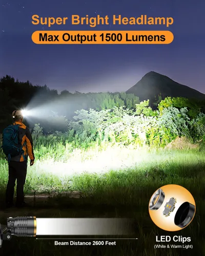 Miniatura 3 de Linterna frontal LED recargable, 1000 lúmenes, súper brillante, con sensor de movimiento y luz doble, luz frontal impermeable con zoom de 90°