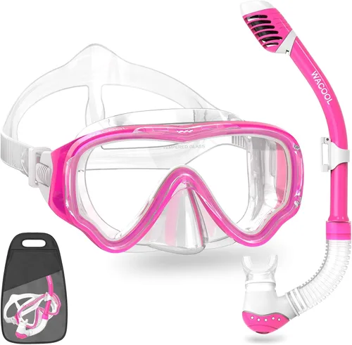 Miniatura 11 de WACOOL Snorkel, buceo, buceo, paquete de equipo para niños y jóvenes, vidrio recubierto antivaho con válvula de purga de silicona y antisalpicaduras
