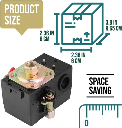 Miniatura 2 de Interruptor de presión de compresor de aire de alta resistencia, control de 90-125 psi, puerto único, 26A, reemplaza