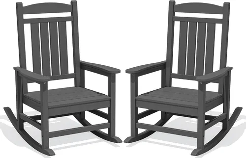 Miniatura 52 de KINGYES Mecedoras de polietileno de alta densidad para exteriores, sillas mecedoras para patio con soporte de 330 libras, balancín suave para porche