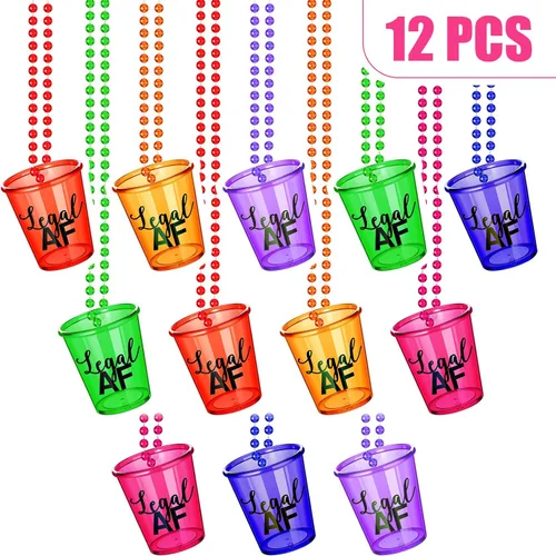 Miniatura 3 de Yinkin Paquete de 12 decoraciones de collar de vidrio de chupito para fiesta de 21 cumpleaños, suministros de fiesta de 21 cumpleaños, collar