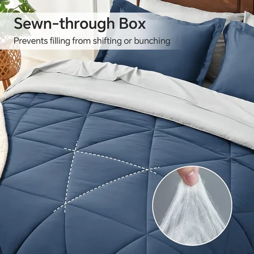 Miniatura 3 de BEDELITE Juego de edredón tamaño King de 7 piezas en una bolsa, juego de cama reversible de microfibra suave azul tranquilo con edredones, sábanas