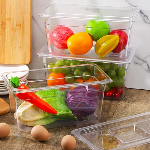 Miniatura 2 de Fumete 8 juegos de sartenes de plástico transparente con tapas, recipientes de policarbonato de 1/3 de 6 pulgadas de profundidad, para cocina