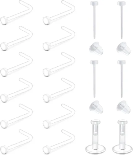 QWALIT - Pendientes de nariz transparentes en forma de L, retenedor de piercing flexible, hueso nasal, color de piel, retenedor de piercing para