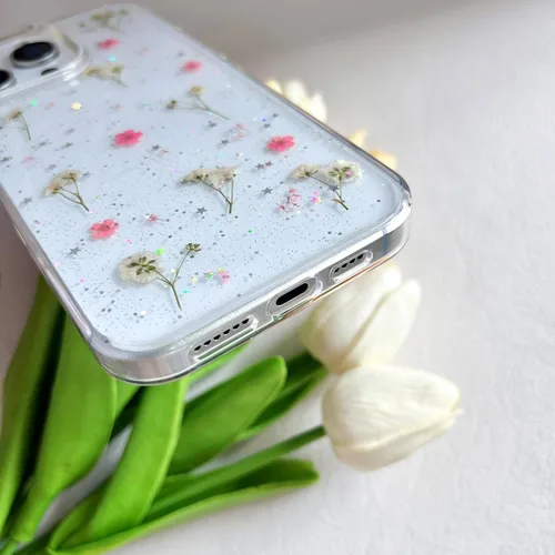 Miniatura 7 de LSEEKA Funda transparente para iPhone 16 Pro Max con diseño de flores reales presionadas, patrón floral rosa brillante y lindo, funda protectora