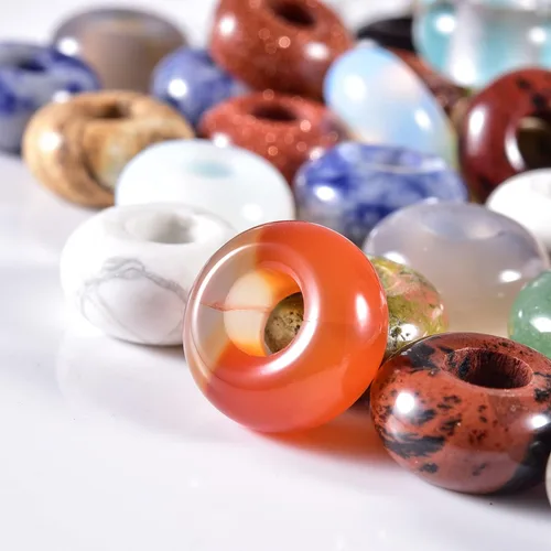 Miniatura 5 de Cuentas de piedra natural de agujero grande (0.23 a 0.236 pulgadas) pulidas Rondelle cuentas de piedras preciosas europeas para pulseras de dijes