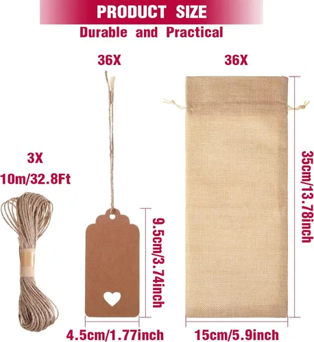 Miniatura 2 de Shappy 36 bolsas de vino de arpillera a granel, boda, compromiso, despedida de soltera, regalo para recién casados, cubierta de lona para botella