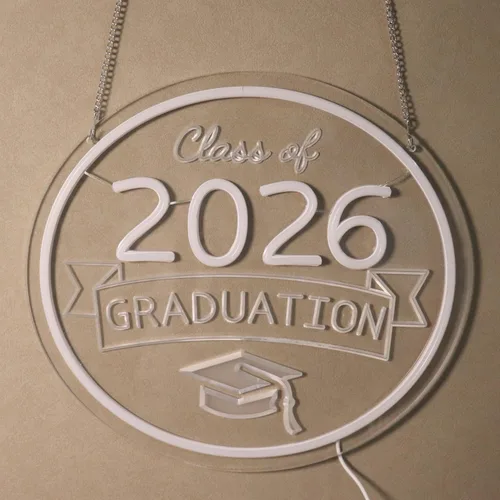 Miniatura 9 de Class of 2026 - Letrero de neón con texto en inglés "Congrats Grad" LED regulable USB Felicidades Graduación Cap Light Decoración de pared para sala