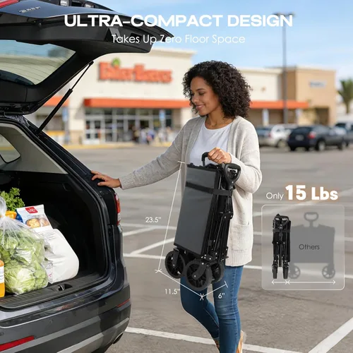 Miniatura 3 de Navatiee - Carro plegable con capacidad de 140L, carrito plegable de gran capacidad con ruedas silenciosas todo terreno, carrito de compras Negro