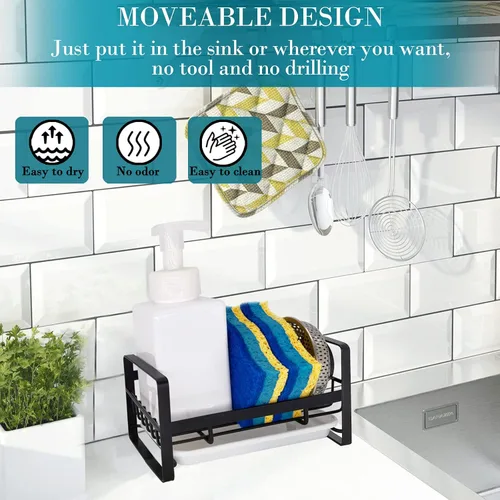 Miniatura 2 de VANTEN Organizador de Fregadero de Cocina, Soporte para Esponja, Estante Escurridor con Bandeja, Dispensador de Jabón y Cepillo, Almacenamiento