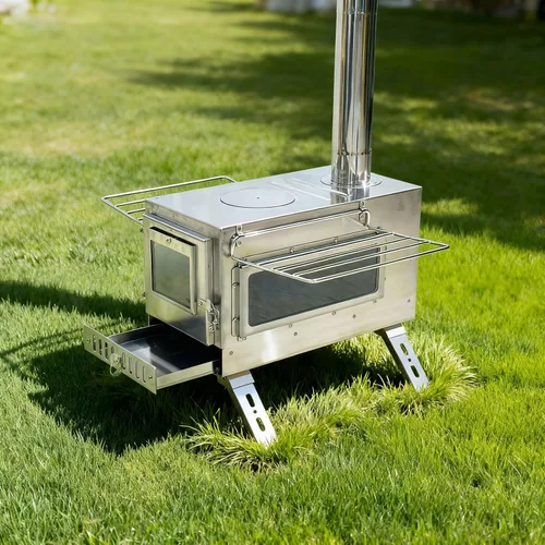 Miniatura 2 de Estufa de leña para exteriores unho para acampar, chimenea de tubo de acero inoxidable, estufa de tienda caliente para calentar y cocinar al aire