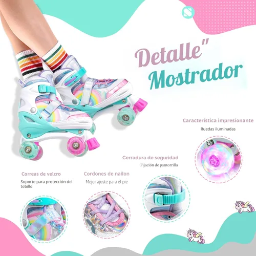 Miniatura 3 de SULIFEEL Rainbow Unicorn - Patines ajustables de 4 tamaños para niñas y niños de 3-5, 5-8, 6-12 años, patines para interiores y exteriores Un arco