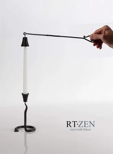 Miniatura 6 de RTZEN Campana de velas antigua - Apagador de velas decorativo artesanal de hierro forjado rústico con mango largo - Único accesorio de decoración