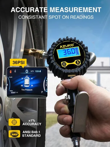 Miniatura 2 de AZUNO Inflador de neumáticos digital con manómetro, 200 PSI, accesorios de compresor de aire resistentes, con manguera de goma, bloqueo
