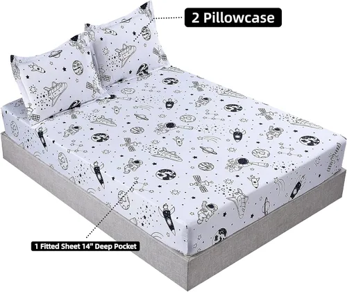 Miniatura 2 de MAG Juego de sábanas de 3 piezas tamaño individual, diseño de planetas galaxias a base de blanco, microfibra súper suave, para niños, adolescentes