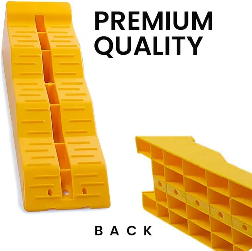 Miniatura 2 de Rampas de nivelación amarillas para automóvil: juego de 2 rampas para automóvil, triple nivelador, material resistente en terrenos irregulares