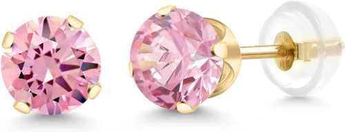 Miniatura 145 de Gem Stone King Aretes solitarios con piedra natal de oro de 14 quilates Redondos de 0.236 in Aretes de oro para mujeres y hombres