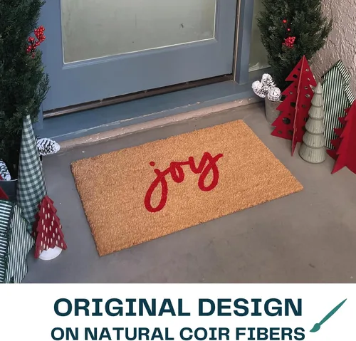 Miniatura 3 de NICKEL DESIGNS Joy Christmas Doormat, Heavy Duty Natural Coir Fibers, Modern Door Mat, Holiday Front Porch Decor, Classic Christmas Theme