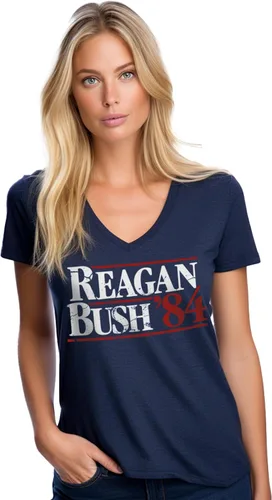 Miniatura 8 de Reagan Bush '84 Camiseta con cuello en V para mujer republicana conservadora republicana estilo vintage
