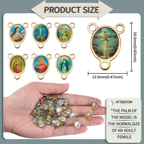 Miniatura 2 de 100 piezas de esmalte de cuadros de oro con medalla milagrosa de Nuestra Señora, Rosario floral, centro de mesa, cruz de Jesús, Virgen María