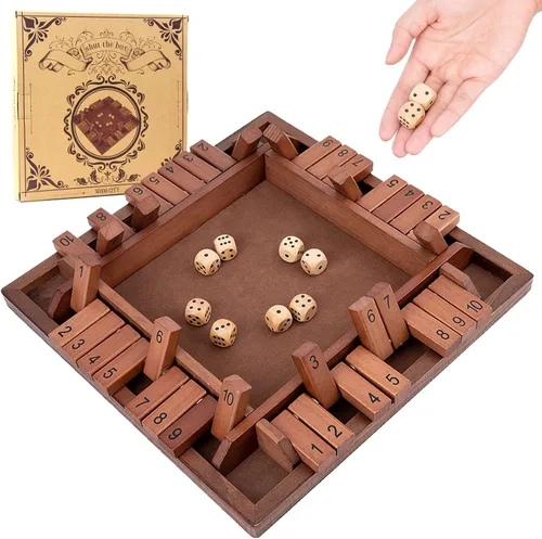 Miniatura 9 de Shut The Box Juego de madera para 4 jugadores, juego de mesa clásico para niños y adultos, juguete educativo de aprendizaje de matemáticas, juego