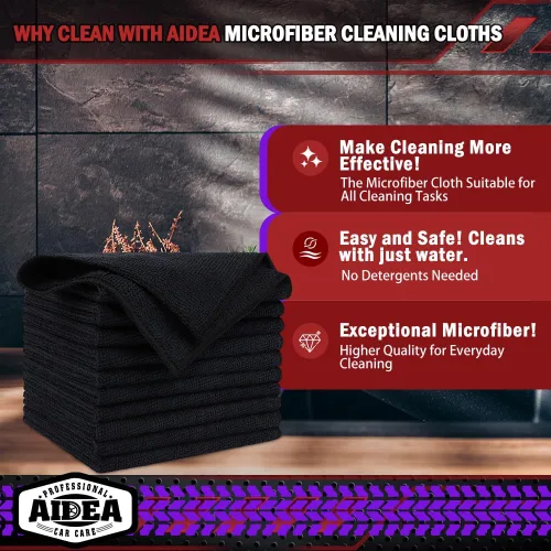 Miniatura 2 de AIDEA Paño de Limpieza de Microfibra Negro 10PK, Toallas de Microfibra para Autos, Paños de Lavado Premium, Paños para Limpiar Polvo Libres