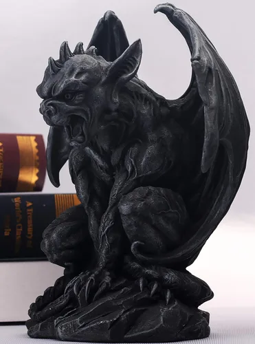 Miniatura 3 de JORAE Estatua de gárgola con alas para interior y exterior, decoración del hogar, escultura de guardián sentado, figuras de Halloween, 9 pulgadas
